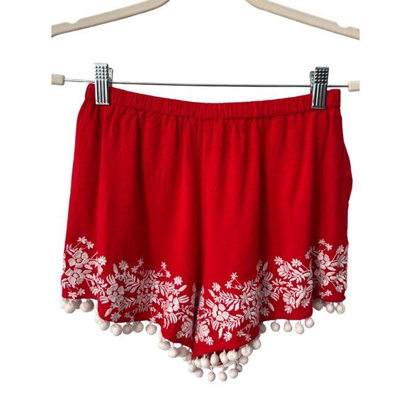 Show Me Your Mumu Laney Pom Pom Shorts Women S Firecracker With White Embroidery - Picture 3 of 8